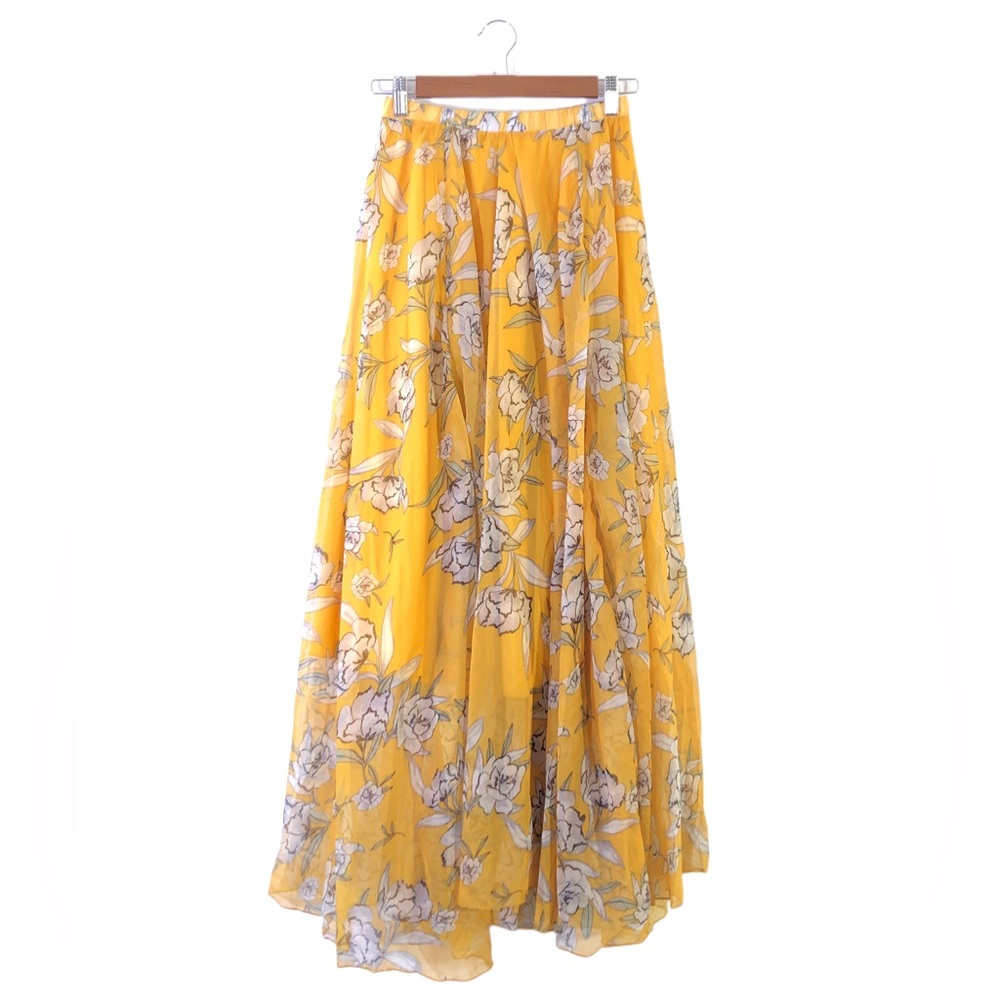 Chicwish Marigold Yellow Flower Season Floral Chiffon Maxi Skirt - Picture 3 of 6